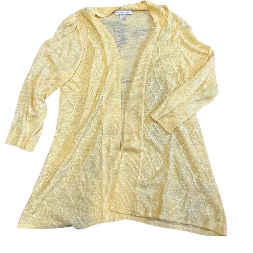 Christopher & Banks Knit Cardigan Open Front‎ Lightweight Yellow Size L